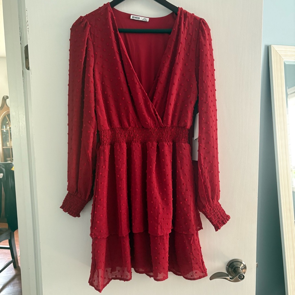 Elegant Red Long Sleeve Dress